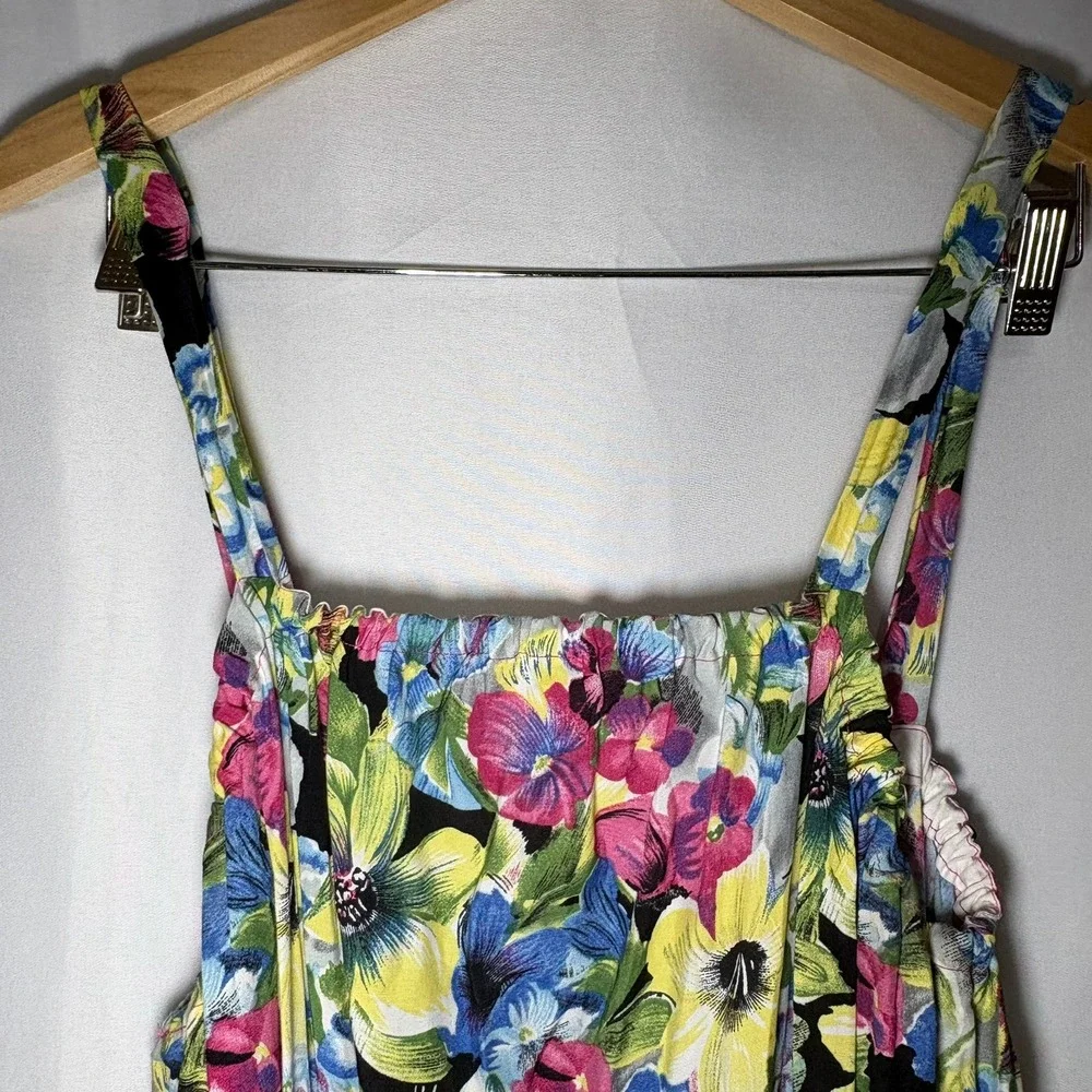Vintage 90s Handmade Floral‎ Pink Midi Maxi Dress Elastic Waist Pintuck Hem
